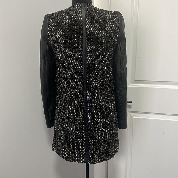 Zara Woman Bouclé Black Leather Sleeved Fully lined Coat Jacket - Size X-Small - Picture 8 of 12